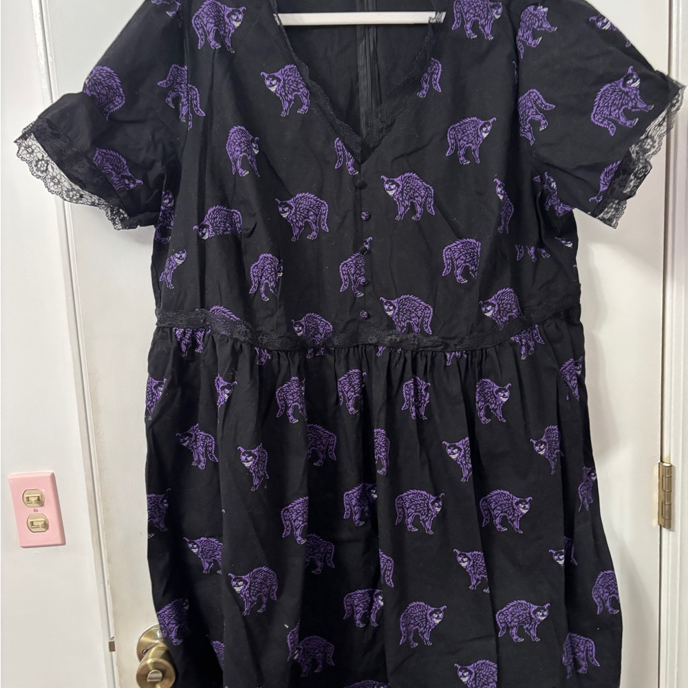 Dangerfield Black Dress with Purple Animal Print